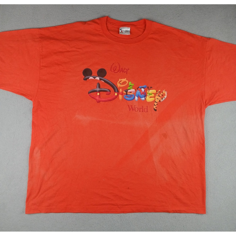 Vintage Disney World T-Shirt Mens 2XL Walt Disney World Graphic Orange 90s/00s